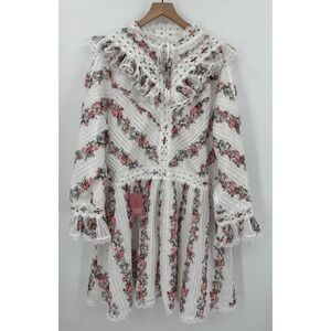 Ivy City Co Dress Womens 26W White Pink Floral Middleton Lace Ruffle Cottage NEW